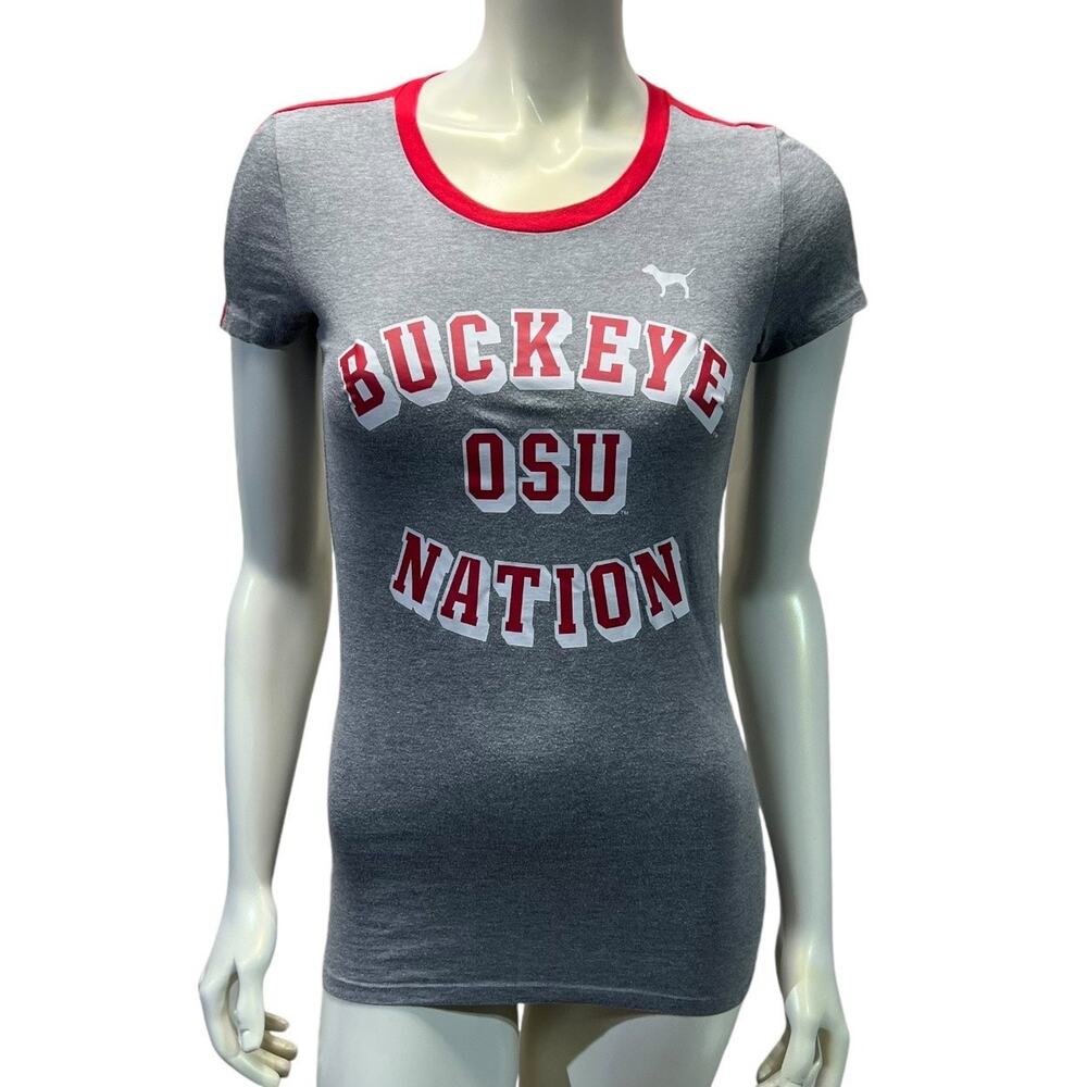 PINK Victoria's Secret OSU Buckeye Nation Gray Red Tee Athletic Small - Picture 1 of 12